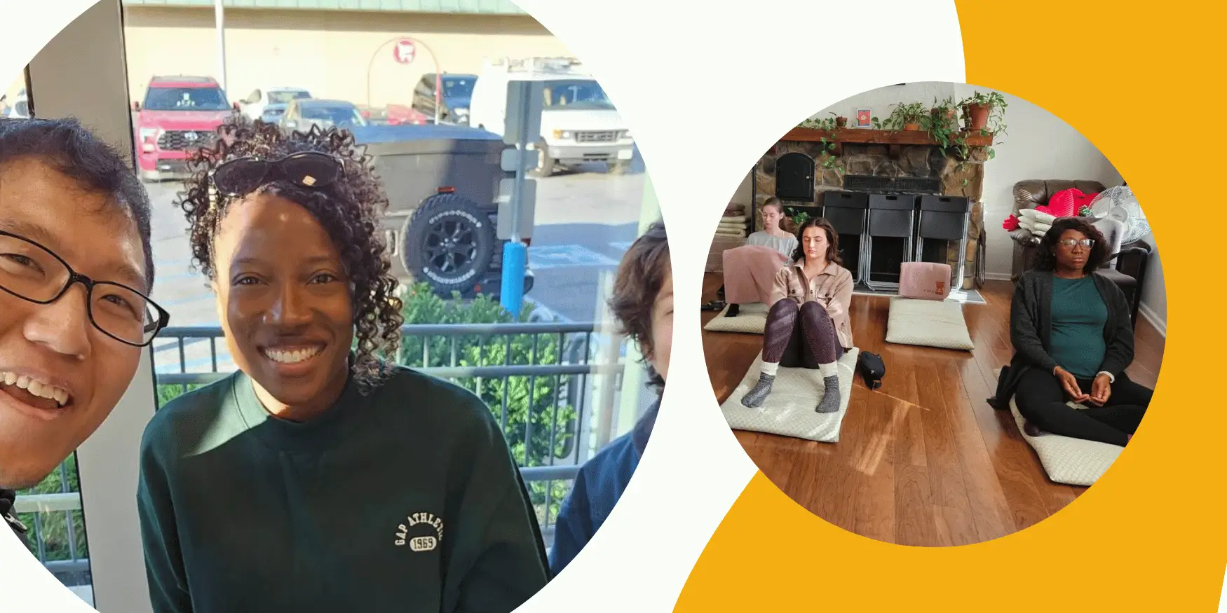 Breanna meditating and participating in community outreach