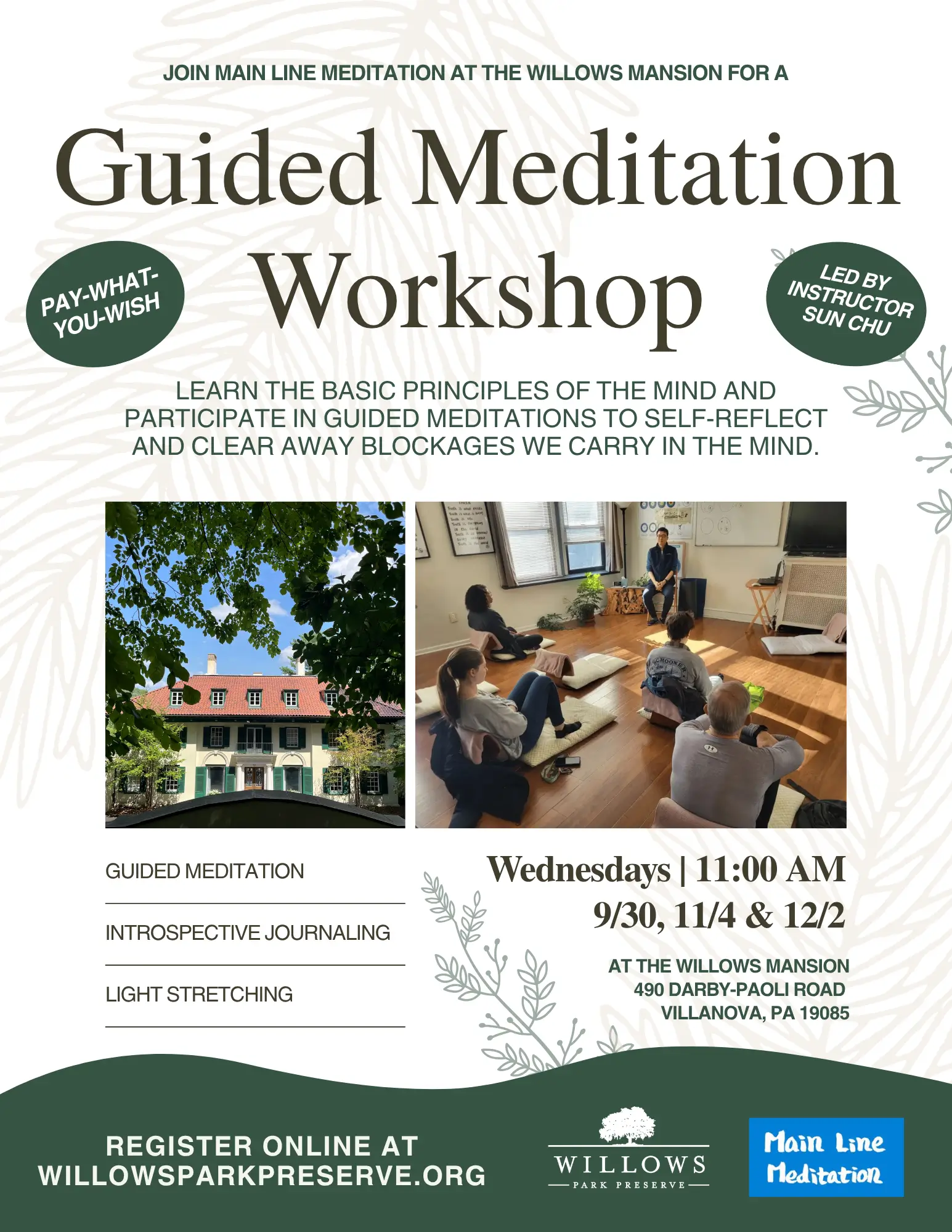 guided meditation By Main Line Meditation in Willows Park Preserve in Villanova