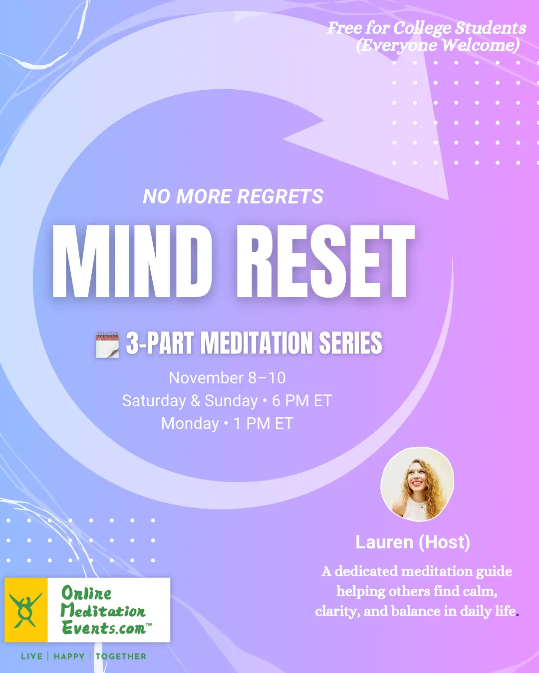 mind reset meditation 3-day workshop online event